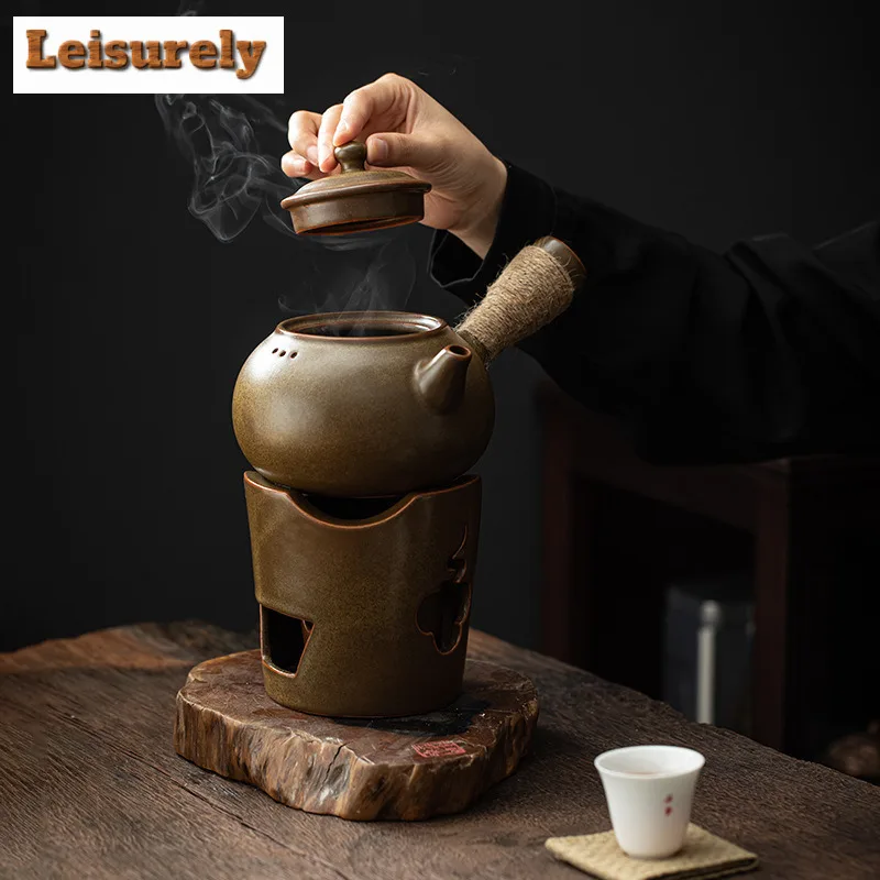 Retro Tea Dust Glaze Charcoal Stove Dry Burning Side Handle Pot Carbon Wind Furnace Small Warmer Tea Stove Boiling Water Kettle