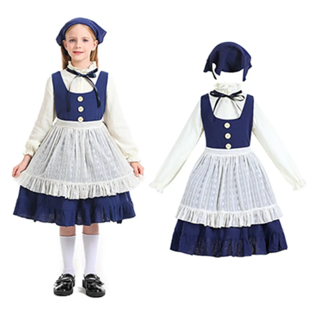 

Children Oktoberfest Costume Kids Selling Matches for Girl Pastoral Farm Maid Costume Halloween Cosplay Stage Show Dress