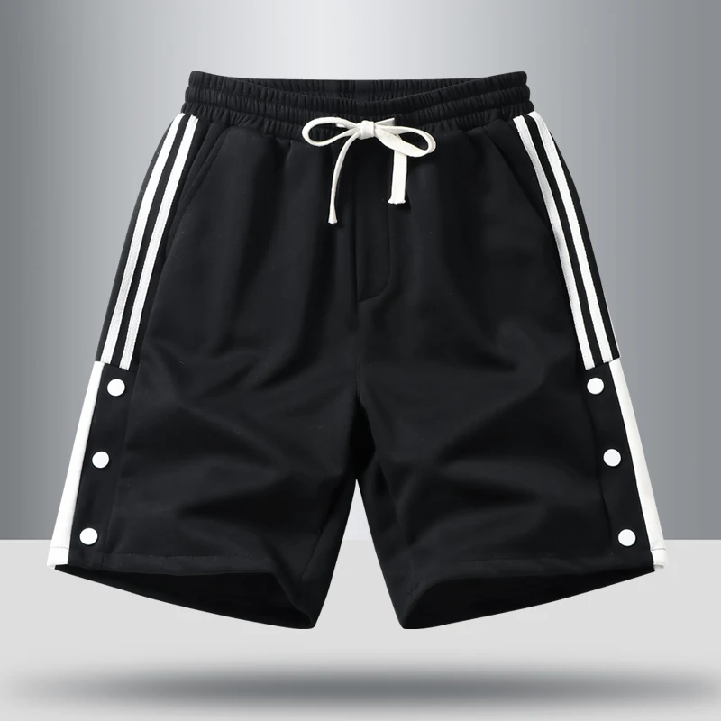 Fashion Spliced Button Striped Casual Shorts Men's Clothing 2024 Summer New Loose Elastic High Waist All-match Knee Shorts
