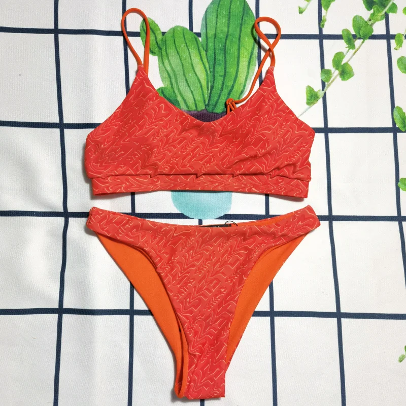 Swimsuit Split Solid Color SlingFLetter Printed Sexy Women's Swimsuit