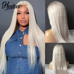 Straight Platinum Blonde Colored Brazilian Remy On Sale Human Hair Lace Front Wig For Woman T Part  HD Transparent Frontal Wigs
