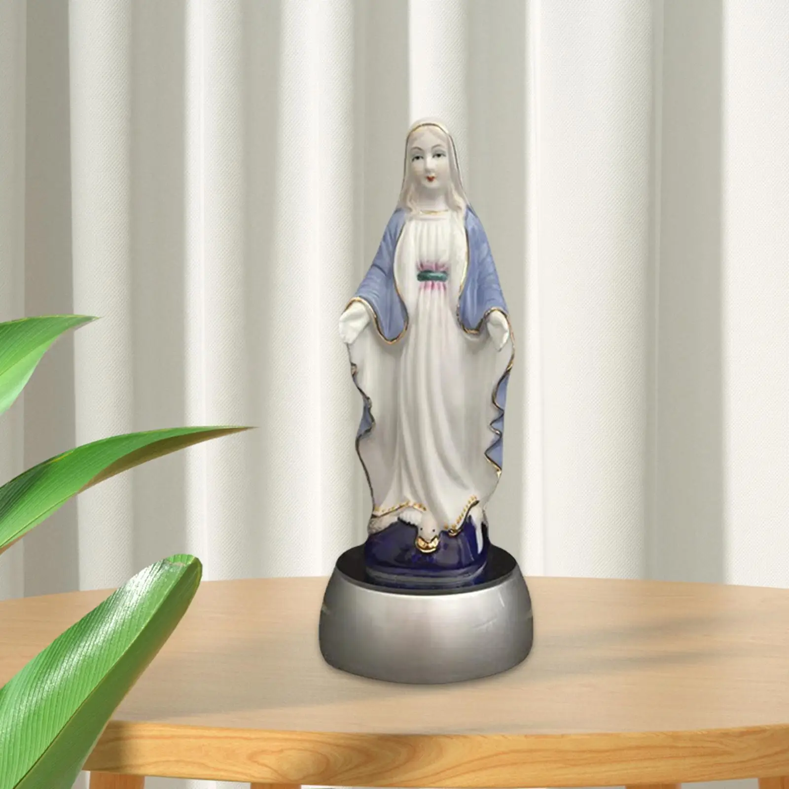 Bedside Table Lamp Ceramic Mary Statue Dining Room LED Night Light