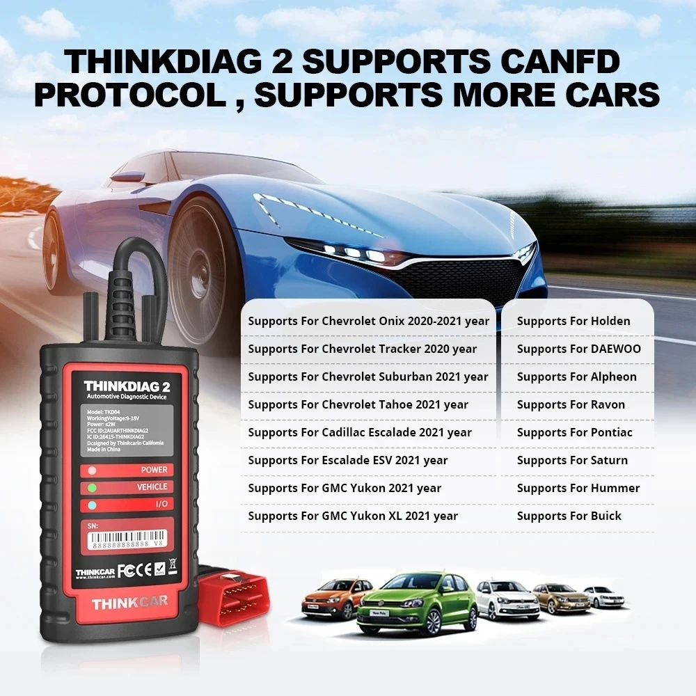 THINKCAR ThinkDiag 2 THINKDIAG2 z D-Z 1/2 lat obsługi oprogramowania może protokół FD 16 funkcja resetowania OBD2 narzędzie diagnostyczne DBSCAR