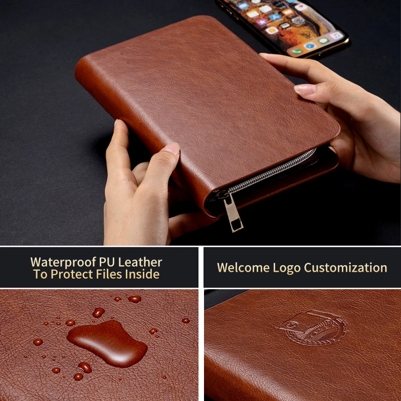 Leather Zipper Binder Journal Planner a6 Carteira Pasta a5 Pasta do Negócio pu - Imagem 4
