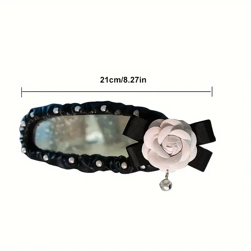 Leather Car Rearview Mirror Cover Camellia Flower Pearls Auto Interior Rear View Mirror Decoration Car Accessories for Women
