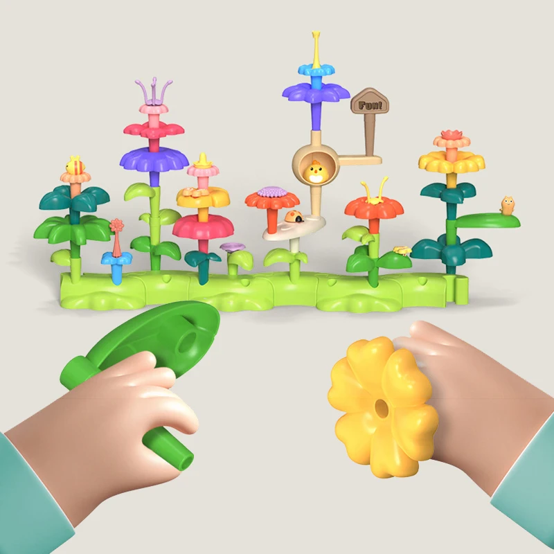 42-93PCS DIY Flower Garden Building Blocks Assembly Brick Rainbow Stacking Construction Set Educational Toys for Toddlers Girls