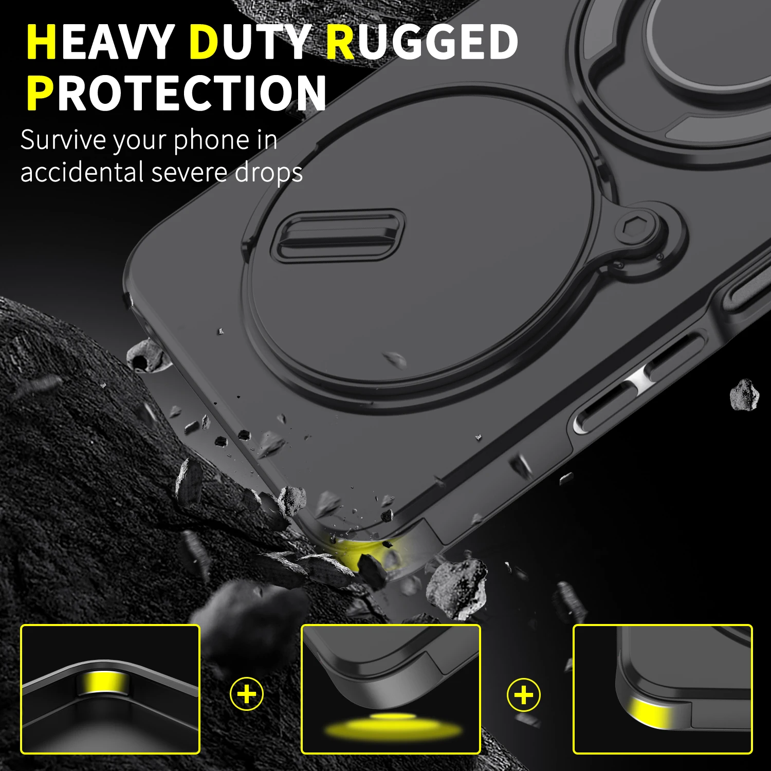 Magnetic Ring Shockproof Armor Case with Slide Camera Protection Cover