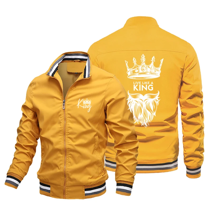 King's Crown Printed Pattern Men's Baseball Jacket Fall Men's Womens Outdoor Travel Basketball Jacket Lightweight Breathable