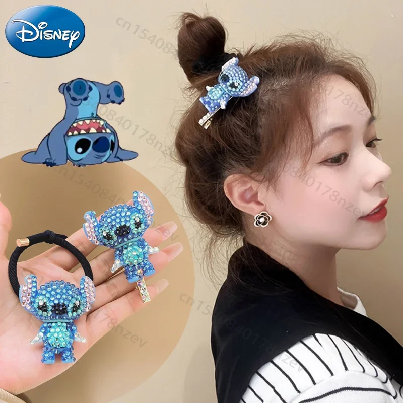 

Lilo & Stitch Hair Accessories Disney Cartoon Figure Fashion Diamond Hair Clip for Girls Kawaii Modeling Rubber Band Girls Gifts