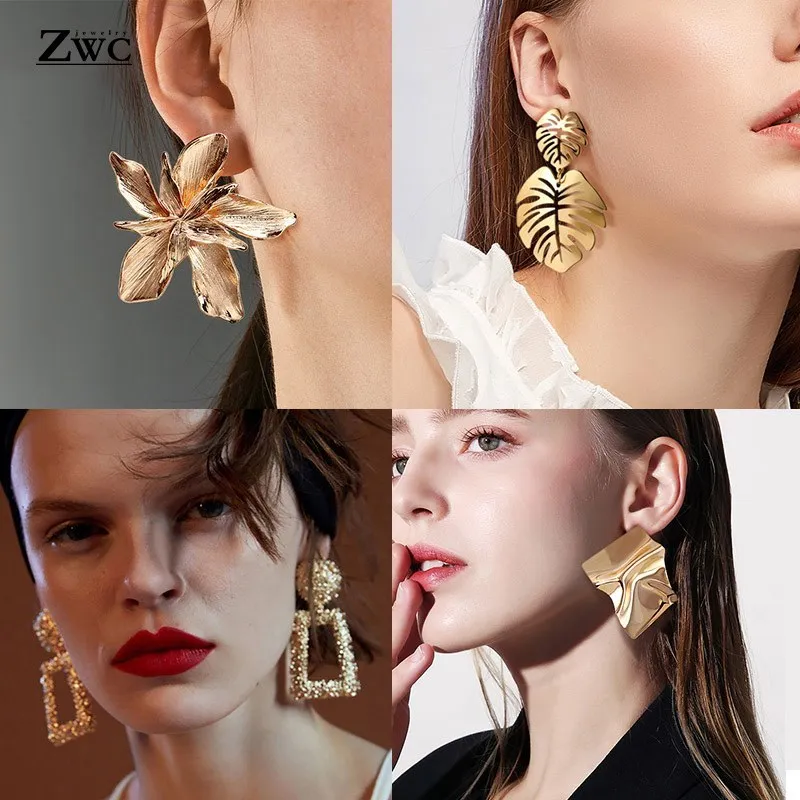 Zwc Fashion Big Flower Statement Drop Earrings 2020 Geometric Round Earrings For Women Hanging