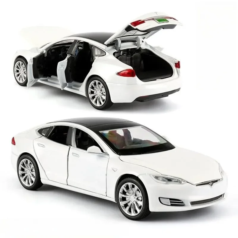 1/32 Tesla Model S 100D SUV Toy Car Model Diecast Alloy Metal Miniature Sound & Light Pull Back 1:32 Collection Gift For Boy Kid 6