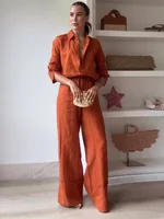 סטים משוחררים ומשגעים משי לנשים עם חולצות בשרוול ארוך, חזייה ומכנסיים רחבים במותן גבוהה - סט ליידי 2025 6