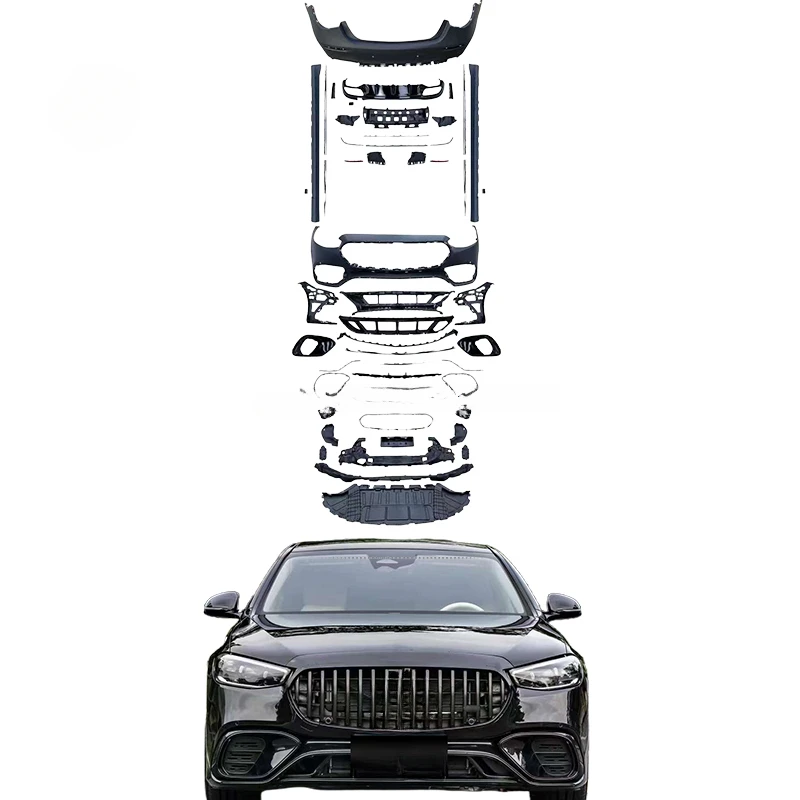 

Комплект кузова W223 для Mercedes W223 S-class upgrade S63 AMG, наконечники диффузора заднего бампера, боковая юбка, передний бампер, автомобильный гриль