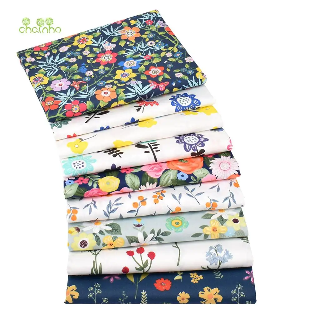 Chainho,Printed Twill Weave Cotton Fabric,DIY Sewing Quilting Material,Flower Series,Patchwork Cloth,2 Specification,CC125