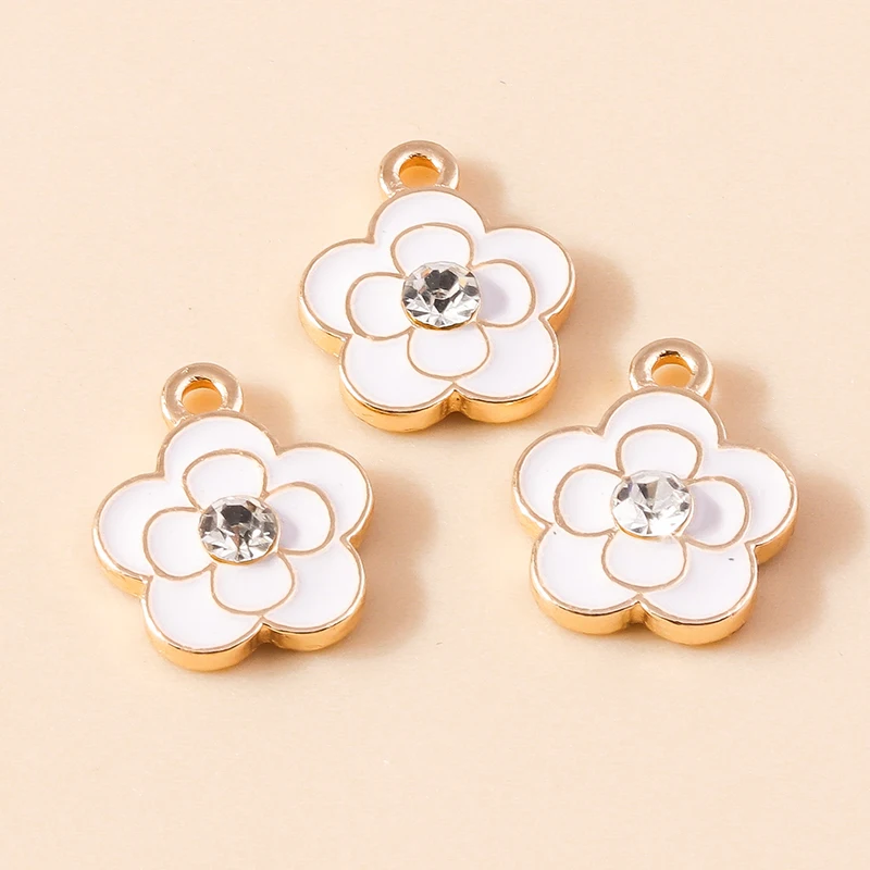 Set of 10 Enamel Flower Charms – Rose & Sakura Pendants