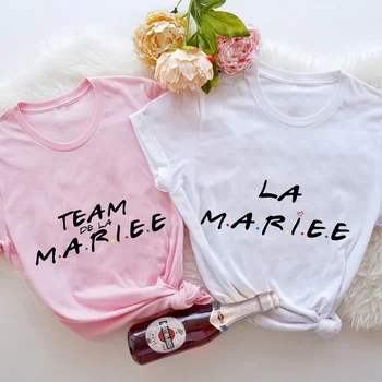T Shirt Evjf Femme Team Bride Squad T-shirt Bachelorette Party Tee Bridal Shower Tshirt French Friends Wedding Hen Party Tops 1