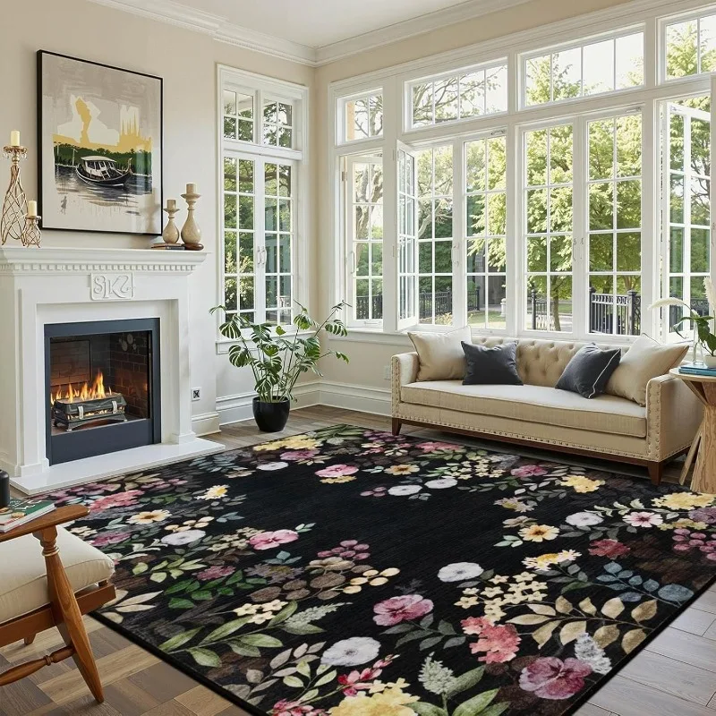 Retro Floral Living Room Carpet High-end Luxury Large Area Bedroom Rug Soft Machine Washable Non-slip Floor Mats Alfombra Ковер