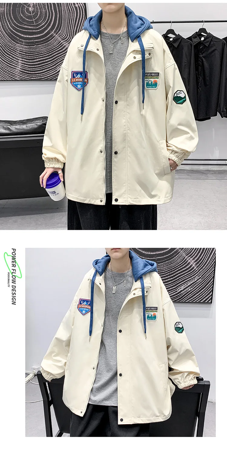 jackets Hip Hop Fake Two-piece Jackets Men Loose Hooded Coat 2022 Spring&Autumn Korean Male College Style All-match Trend Windbreaker winter jackets for men