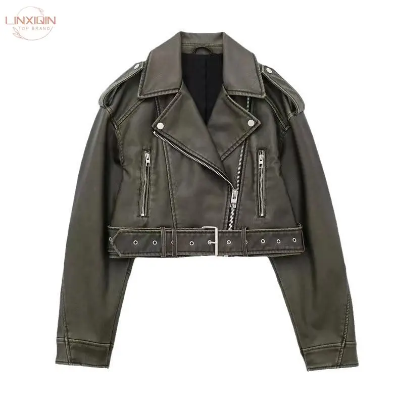 linxiqin-2024-women's-washed-leather-jacket-with-belt-short-coat-with-downgraded-zipper-and-vintage-lapel-jacket