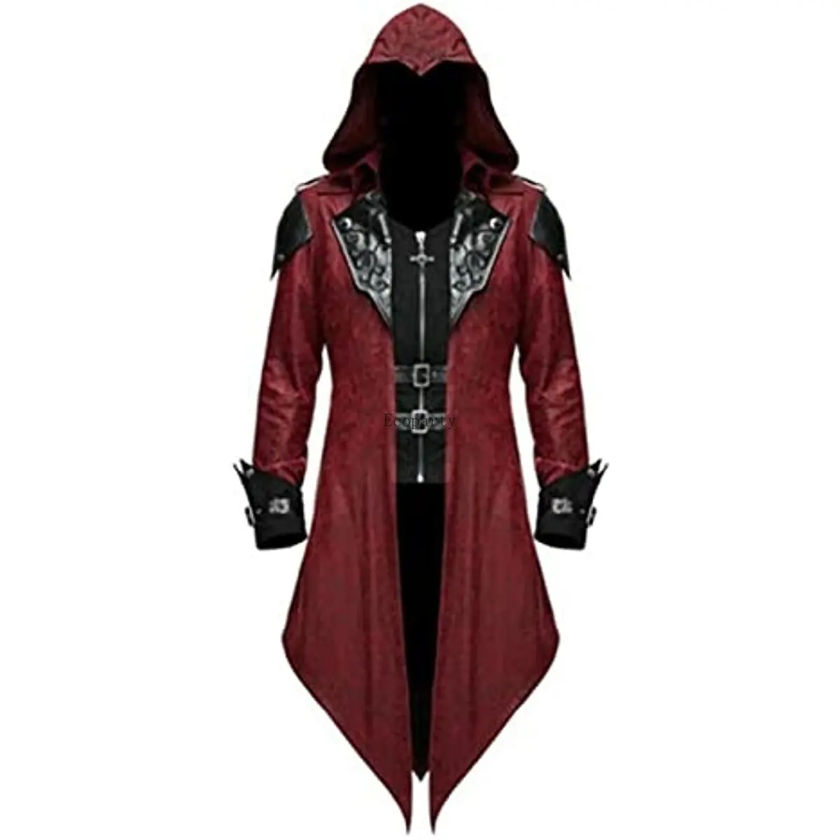 

Men's Medieval Tailcoat Steampunk Vintage Spliced Hooded Trench Zipper Coat Gothic Dark Halloween Costume anime clothes