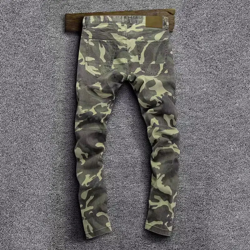 Streetwear Fashion Men Jeans Camo Spliced Designer Stretch Slim Fit Hip Hop Jeans Men Casual Trousers Vintage Denim Pants