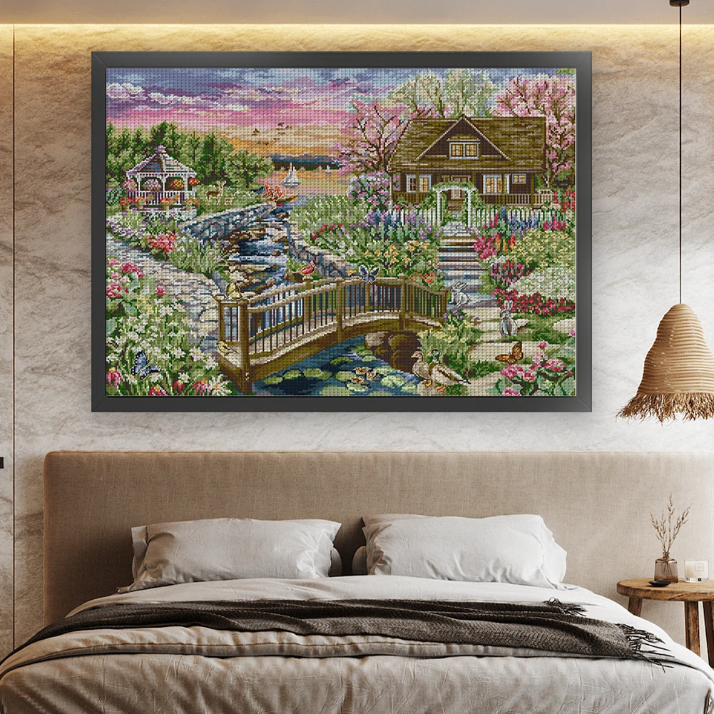 Full Embroidery Eco-cotton Thread 14CT Printed Landscape Cross Stitch Kit Printing Cross Stitch for Decoration/New Year Gift