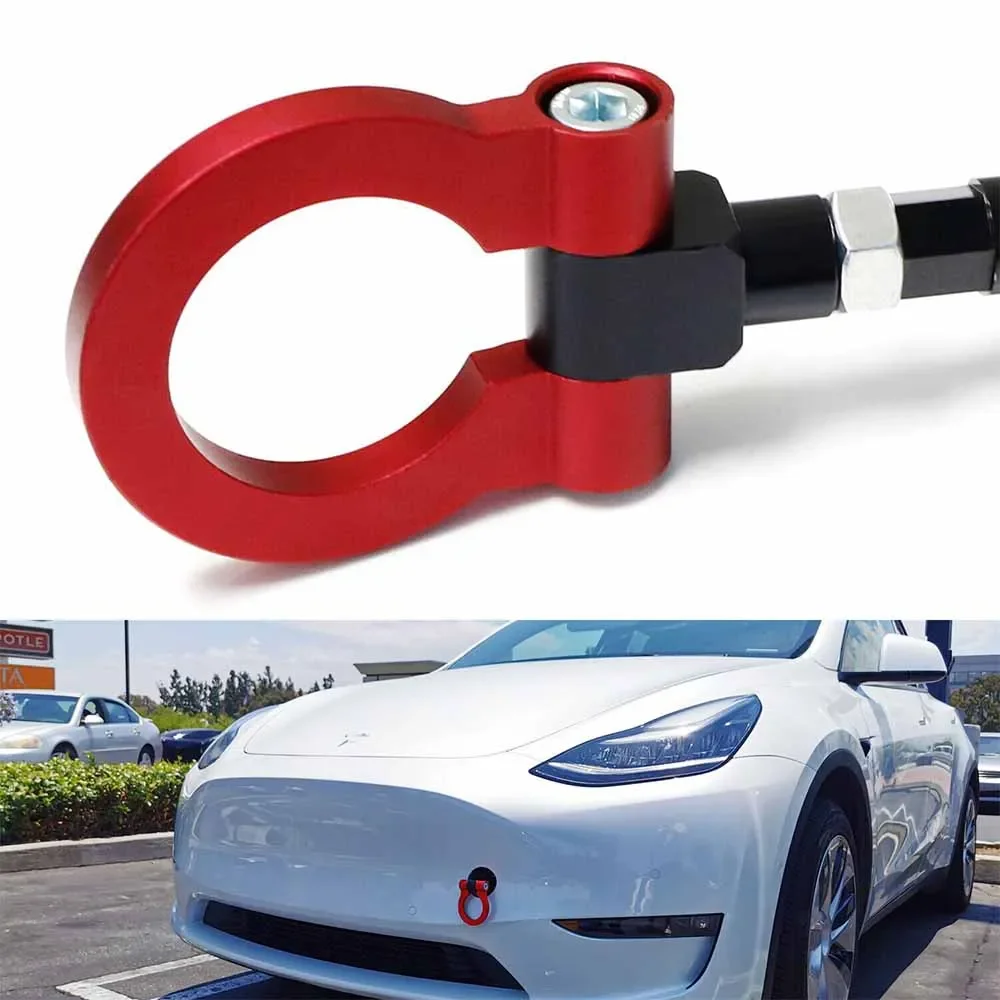 

Red Track Racing Style Front Bumper Tow Hook Ring for 2017-up Tesla Model 3/Y