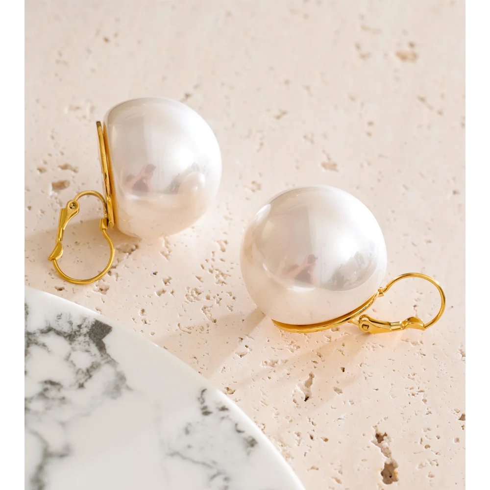 Yhpup Simulated Pearls Round Big Exaggerated Hoop Earrings for Women