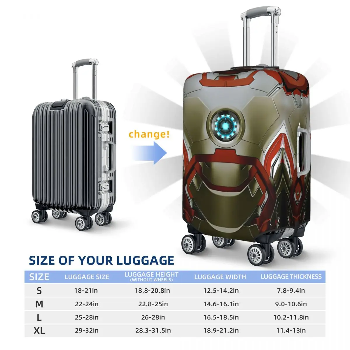Custom Iron Man 3D Print Suitcase Cover Anime Manga Flight Travel Useful Luggage Accesories Protector 5