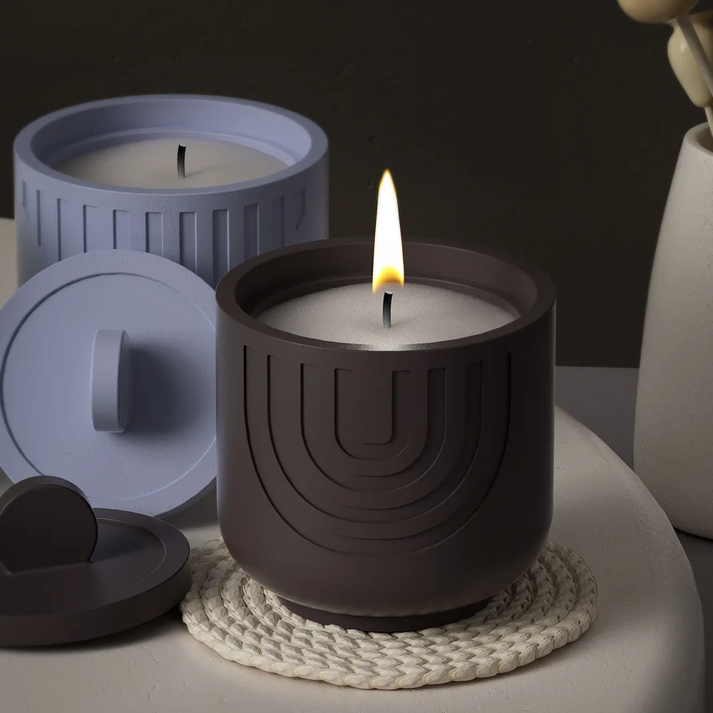 Concrete Candle Cup Silicone Mold DIY Cement Gypsum With Lid Candle Jar Silicone Mold