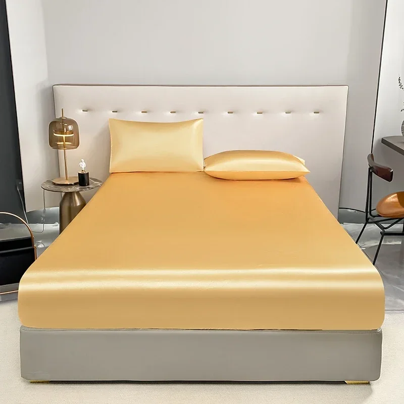 Stylish Satin Waterproof Bed Fitted Sheet - Premium Quality, Easy Clean, Secure Fit for Twin/Full/King/Queen Mattresses 4