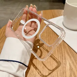 Luxury Clear Magnetic Case with Camera Touch Buttons and Wireless Charging Cover for iPhone 18 Pro (Transparent)