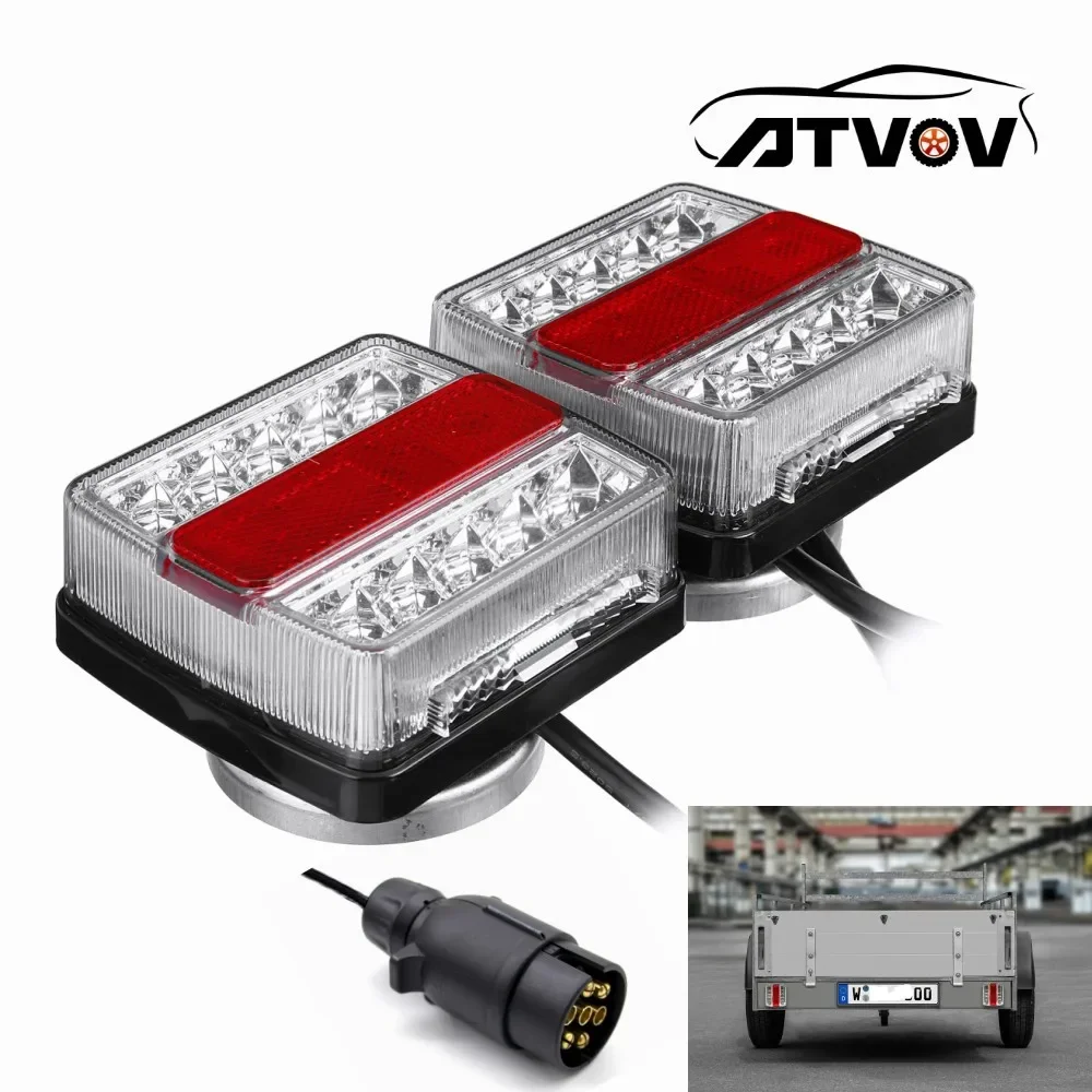 ATVOV Pair 12V Magnetic LED Truck Tail Light License plate Light Warning Brake Lamp Signal Trailer Caravans Campers Bus Boat RV