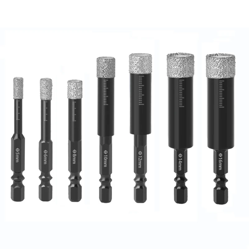 

5-16mm Hex Handle Hole Saw Cutter Vaccum Brazed Diamond Dry Drill Bits Set for Granite Marble Ceramic Tile Glass Stone Hole Open