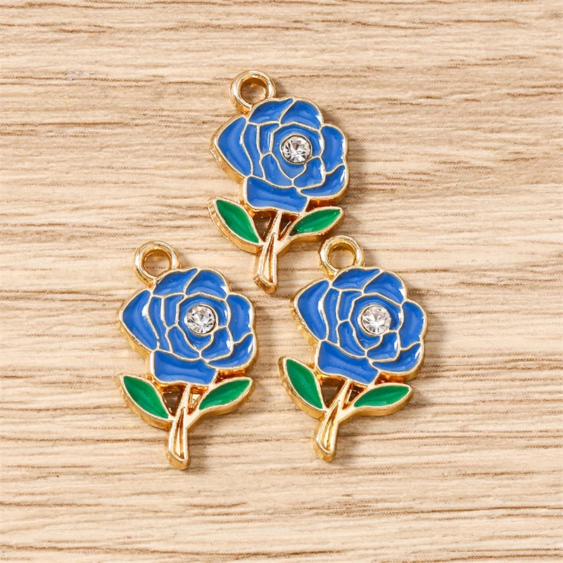 10 Stück modische bunte Emaille-Blumen-Charms-Anhänger für die Herstellung von Ohrringen, Halsketten, Armbändern, handgefertigten Kunsthandwerks, Schmuckzubehör – Detail 7