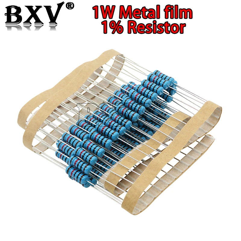 Metal Film Resistor Metal Film Resistors Electronic Component 50PCS 1W Metal Film Resistor 1% 1R ~ 1M 2R 10R 22R 47R 100R 330R 1K 4.7K 10K 22K 47K 100K 470K 1 10 22 47 100 330 Ohm Resistance