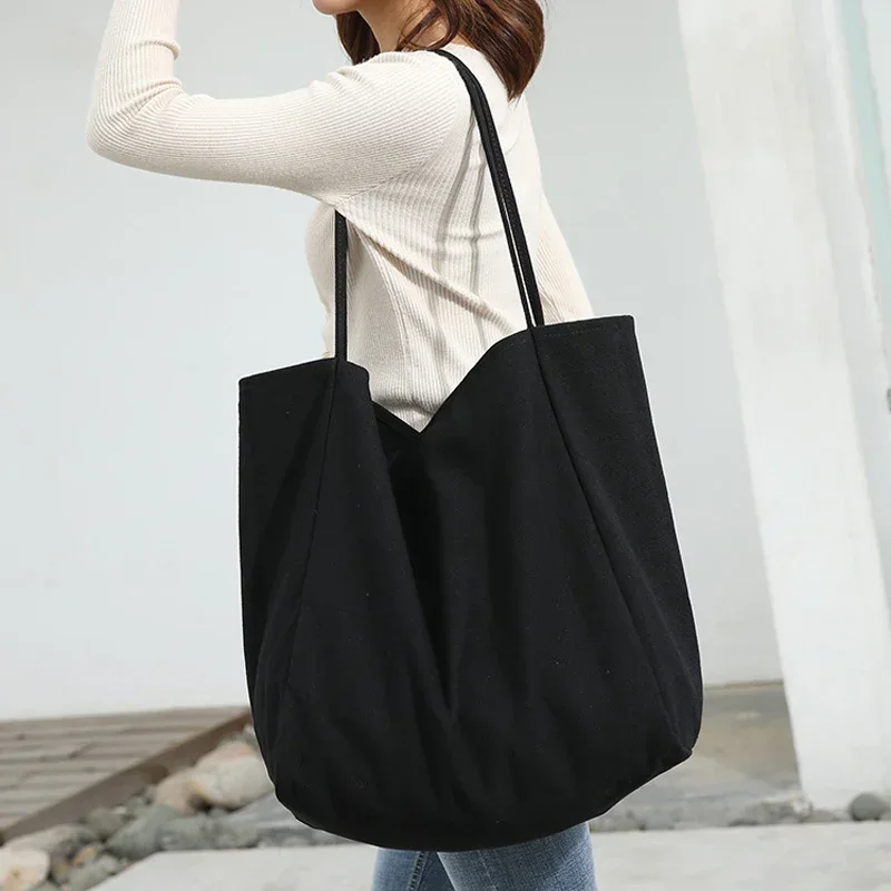 

ADX02 Women Big Canvas Shopping Bag Reusable Soild Extra Large Tote Grocery Handbag Eco Shopper Shoulder Bags