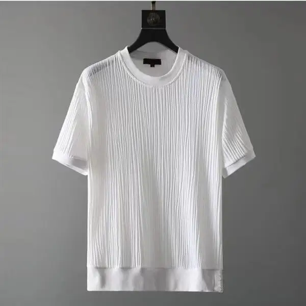 Summer Casual Suit Men's 2025 New Round Neck Elastic Breathable Pleated Short-sleeved Nine-point Pants Thin One Set Sd19f99052d5142728ac6a0019d6822c3j