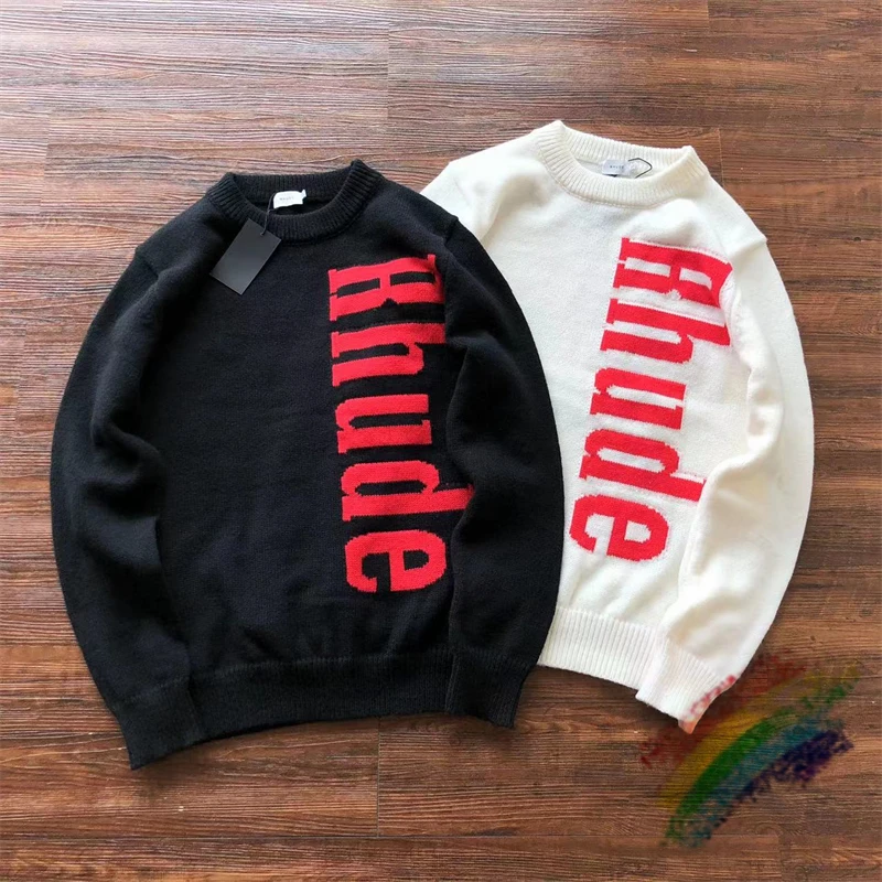 

Red Rhude Large Logo Letter Jacquard Sweater For Men Women Top Quality Casual Sweatshirts