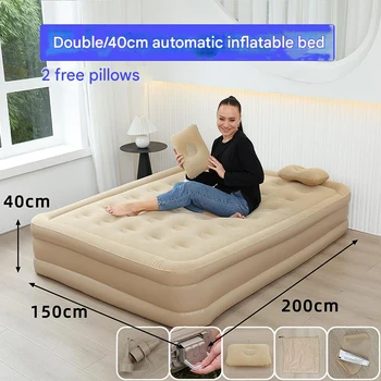 PVC Inflatable Sleeping Mattress Interior Air Mattress Glamping Mats Luxury 2 Person Camping Bed Mat Built-in Pump Thicken Mat