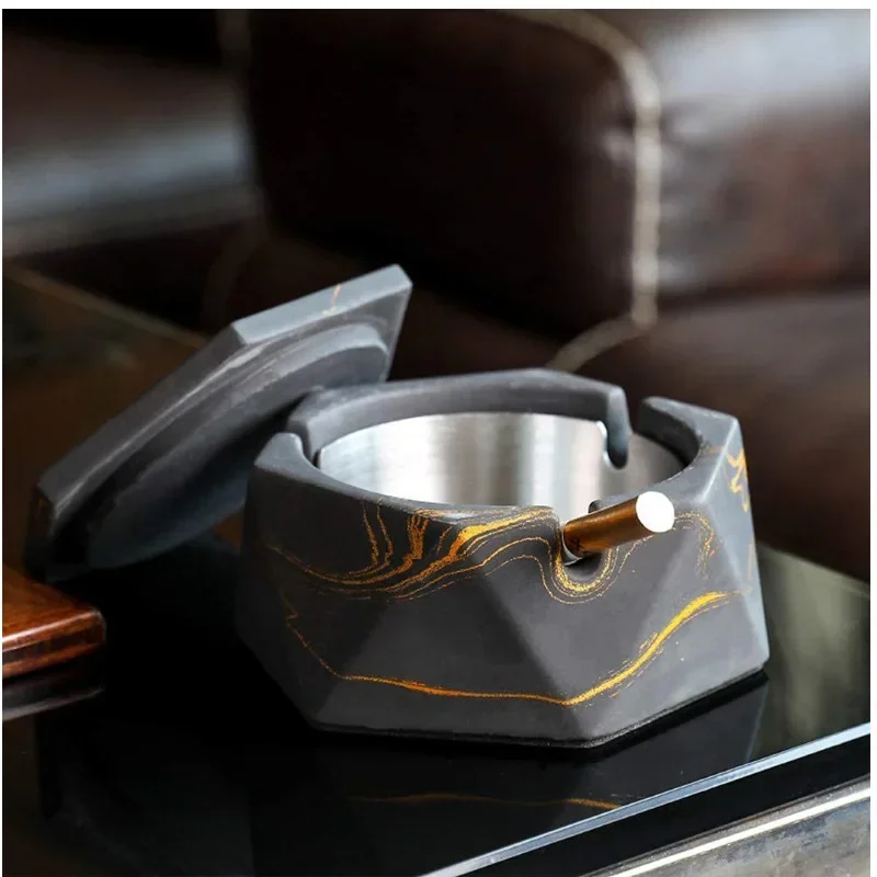 

Cement Ashtray Original Design Simple Nordic Style Concrete Stainless Steel Ash Tray Gift for Boyfriend