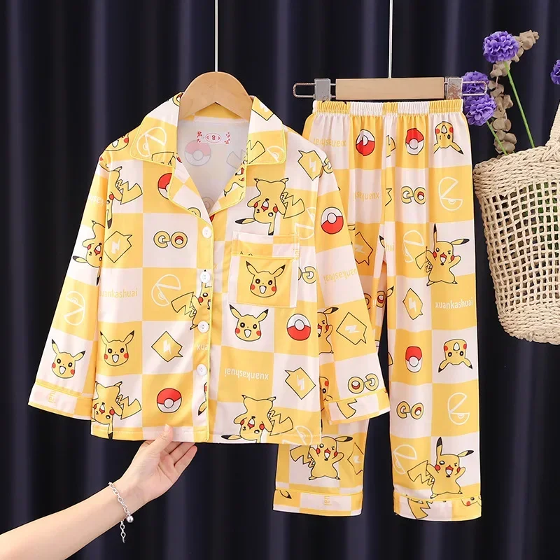 thumbnail image 1 of Sanrios My Melody Hello Kittys Cinnamoroll, conjunto de pijama con solapa estampado bonito para niños, cárdigan Kawaii, pantalones de manga larga, ropa para el hogar, 1 of 5