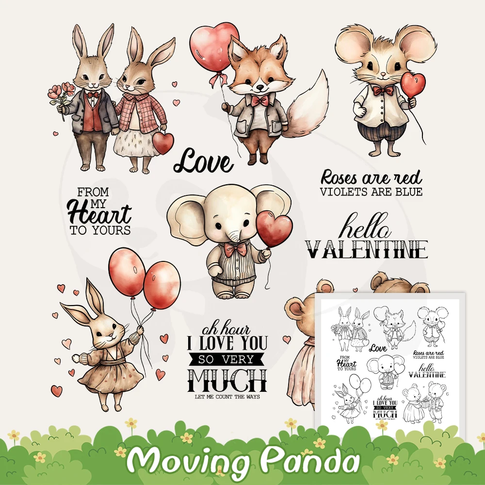 

Animals Couples With Hearts Clear Stamps Love Valentine's Day DIY Scrapbooking Supplies Silicone Stamp For Cards Crafts Decor