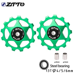 Premium Bicycle Rear Derailleur Jockey Wheel with Steel Bearings - CNC Machined AL7075 Guide Roller (2pcs 13T Green)