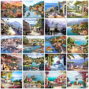 Kit de peinture acrylique par numéros pour la décoration intérieure, paysage de maison classique, peintures de photo, travaux manuels pour adultes, 40x50 images 1