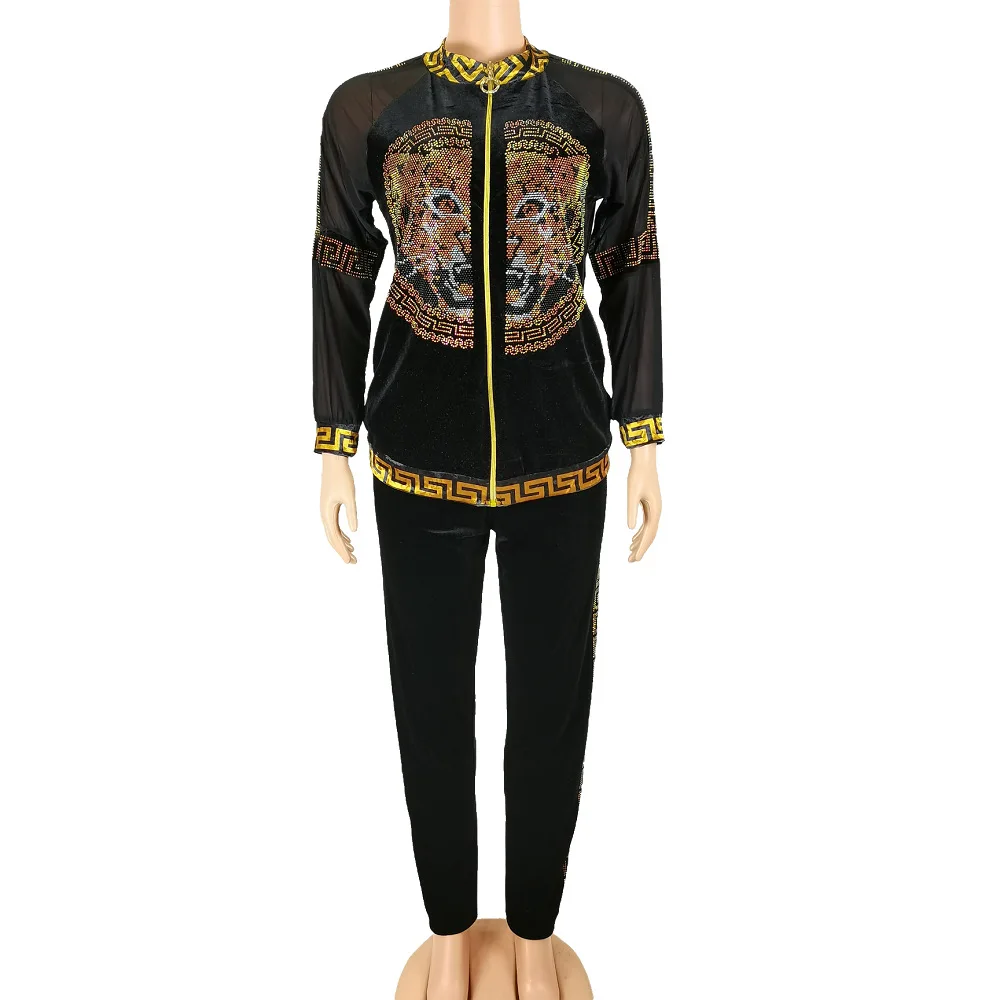 African Clothes For Women Dashiki Plus Size Sequins Perspective 2 Piece Set African Dress Mesh Sleeve Coat Outfits Vestidos Spor