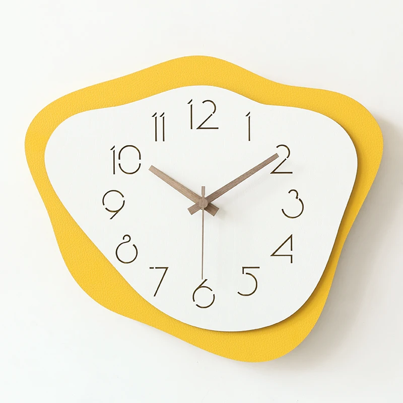 Irregular Shape Wood Wall Clock Yellow  