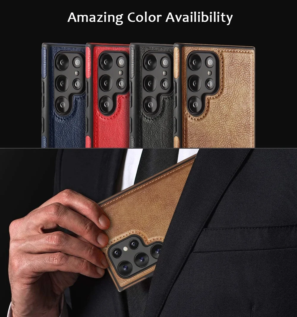 Luxury Business PU Leather Texture Shockproof Back Cover in Soft Bumper Design