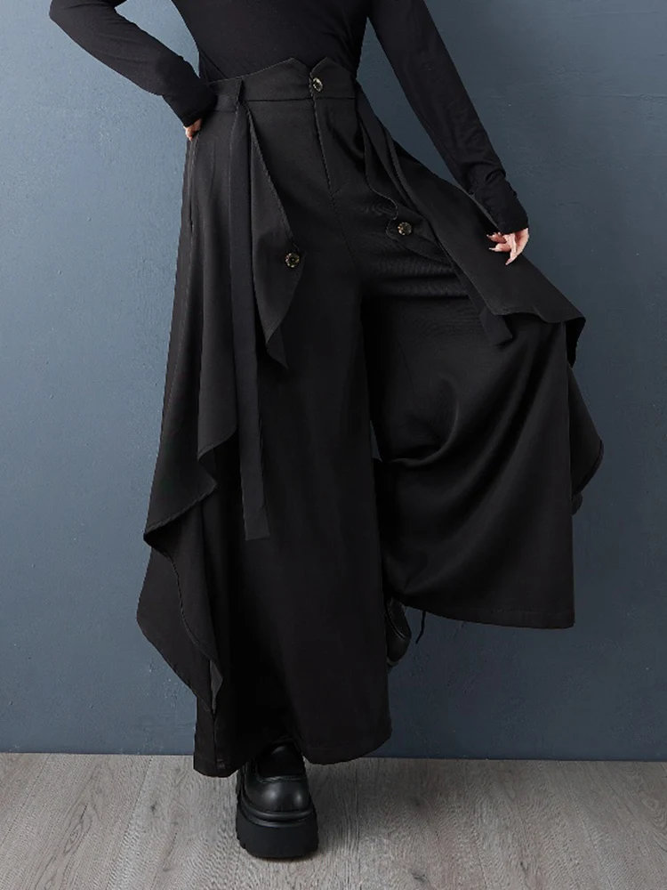 Black Vintage Irregular High Waist Wide Leg Pants Women Spring Autumn New Casual Loose Ladies Trousers Fashion Streetwear 2025