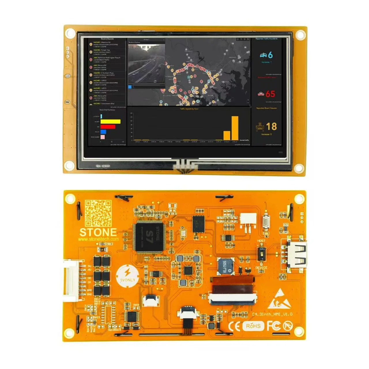 Stone 4.3Inch TFT LCD Module whole display system that comes with no-cost GUI design software(STONE Designer)